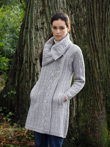 Chunky Collar Coat with Buttons - Soft Gray