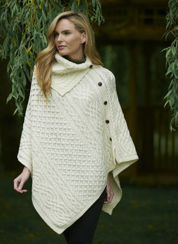 Tipperary Cowl Neck Poncho - Natural