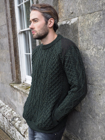 Sligo Crew Neck Sweater with Tweed - Army Green