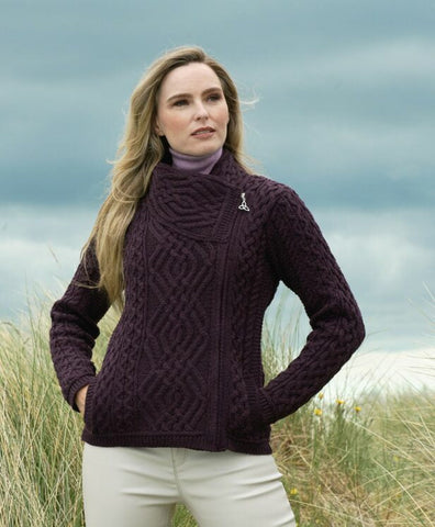 Cable Knit Side Zip Jacket - Damson