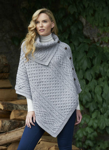 Tipperary Cowl Neck Poncho - Soft Gray
