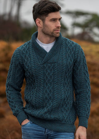 Bunratty Shawl Collar Sweater - Peacock