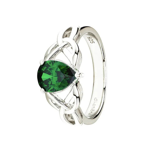 Sterling Silver Emerald Cubic Zirconia Trinity Knot Ring