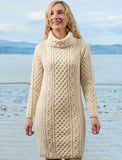 Aran Cable Knit Cowl Neck Sweater Dress