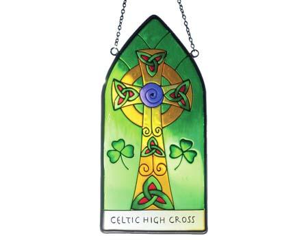 Celtic High Cross Gothic Stained Glass Panel