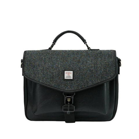 The Laptop Satchel - Black and Grey Herringbone