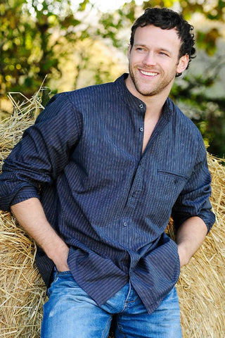 Comfort Blend Traditional Shirt - Navy and White Stripe