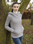 Heart Design Hooded Side Zip Sweater - Soft Gray