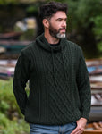 Aran Drawcord Collar Sweater - Army Green