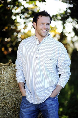Flannel Traditional Shirt - Blue/Ivory Stripe