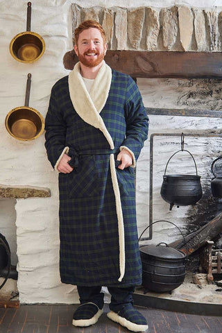 Fleece Nightrobe - Green/Navy Tartan