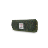 Leather Glasses Case - Dark Green Herringbone