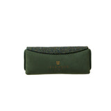 Leather Glasses Case - Dark Green Herringbone