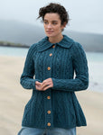 Flare Cardigan with Diamond Knit - Irish Sea