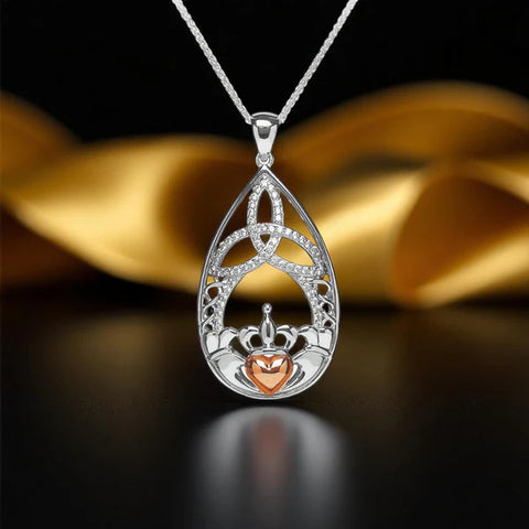 Trinity Teardrop Claddagh Necklace