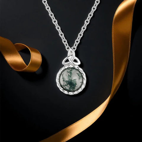 Moss Agate Trinity Necklace