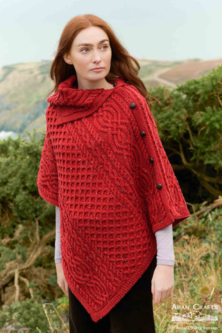 Tipperary Cowl Neck Poncho - Cherry