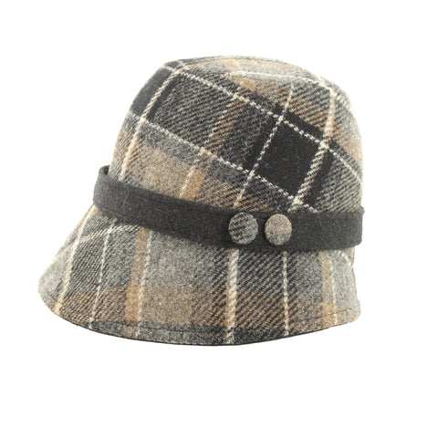 Clodagh Hat - Grey Multi Plaid