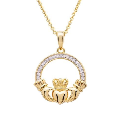 Gold Vermeil Studded Claddagh Necklace
