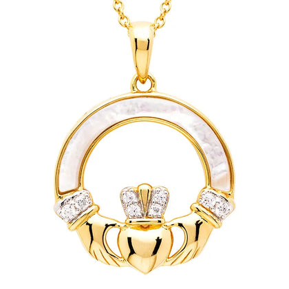 Gold Vermeil Mother of Pearl Claddagh Necklace