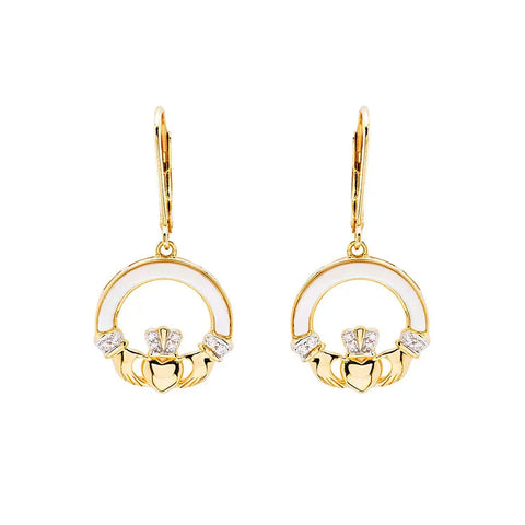 Gold Vermeil Mother of Pearl Claddagh Earrings