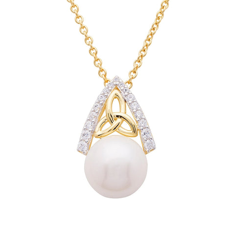 Gold Vermeil Studded Trinity Knot Pearl Pendant