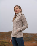 Skellig Aran Hooded Zip Sweater - Oatmeal