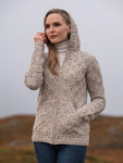 Skellig Aran Hooded Zip Sweater - Oatmeal