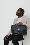 The Laptop Satchel - Black and Grey Herringbone