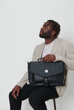The Laptop Satchel - Black and Grey Herringbone