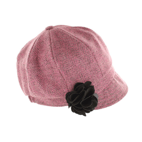 Newsboy Hat - Pink & Gray Herringbone