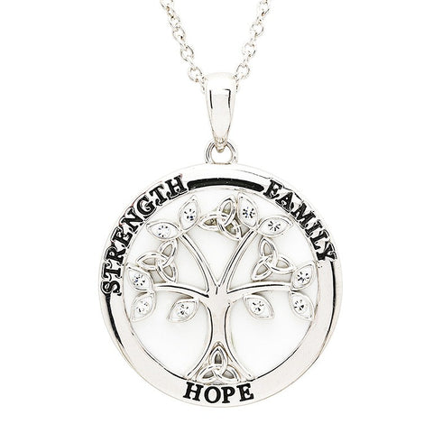 Tree of Life White Enamel Crystal Necklace