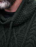 Aran Drawcord Collar Sweater - Army Green