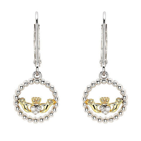 Gold Plated Claddagh Drop Earrings