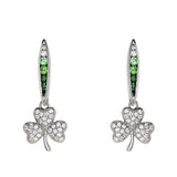 Green & White CZ Shamrock Earrings