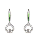 Green & White CZ Claddagh Earrings