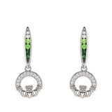 Green & White CZ Claddagh Earrings