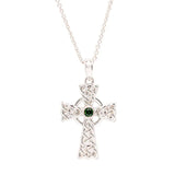 Sterling Silver Green Cubic Zirconia Irish Cross Pendant