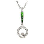 Green & White CZ Claddagh Necklace