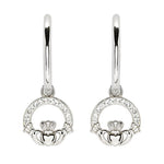 Sterling Silver Crystal Claddagh Hoop Earrings