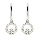 Sterling Silver Crystal Claddagh Hoop Earrings