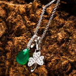 Sterling Silver Crystal and Green Agate Shamrock Necklace