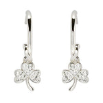 Sterling Silver Crystal Shamrock Hoop Earrings