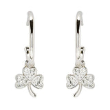 Sterling Silver Crystal Shamrock Hoop Earrings