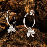 Sterling Silver Crystal Shamrock Hoop Earrings