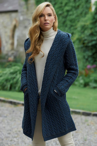 Herringbone Hooded Cardigan - Mallard Mix