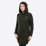 Women's Hooded Aran Zipper Coat - Green