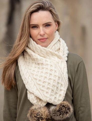 Pom Pom Scarf - Natural