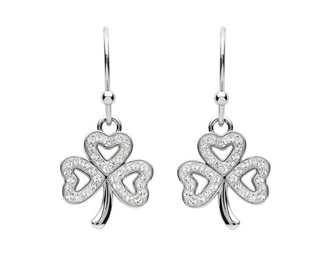 Platinum Plated White Shamrock Earrings