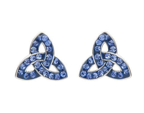 Platinum Plated Blue Swarovski Crystal Trinity Earrings